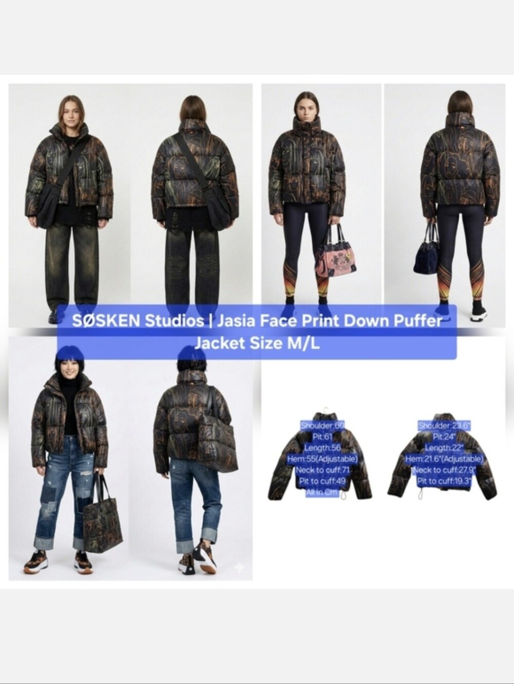 SØSKEN Studios | Jasia Face Print Down Puffer Jacket Size M/L